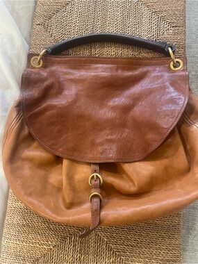 Miu Miu Two-Tone Brown Leather Shoulder Bag with Gold Hardware